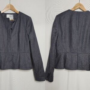 LK BENNETT Aurore Jacket Blue Gray Moon‎ Mil Wool Blend Pleated Peplum Blazer 10